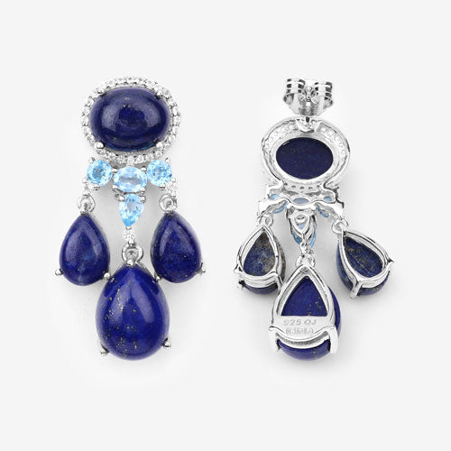 "23.63 Carat Genuine Lapis, Swiss Blue Topaz and White Topaz .925 Sterling Silver Earrings