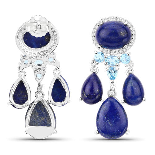 "23.63 Carat Genuine Lapis, Swiss Blue Topaz and White Topaz .925 Sterling Silver Earrings
