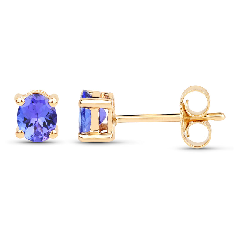 0.70 Carat Genuine Tanzanite 14K Yellow Gold Earrings