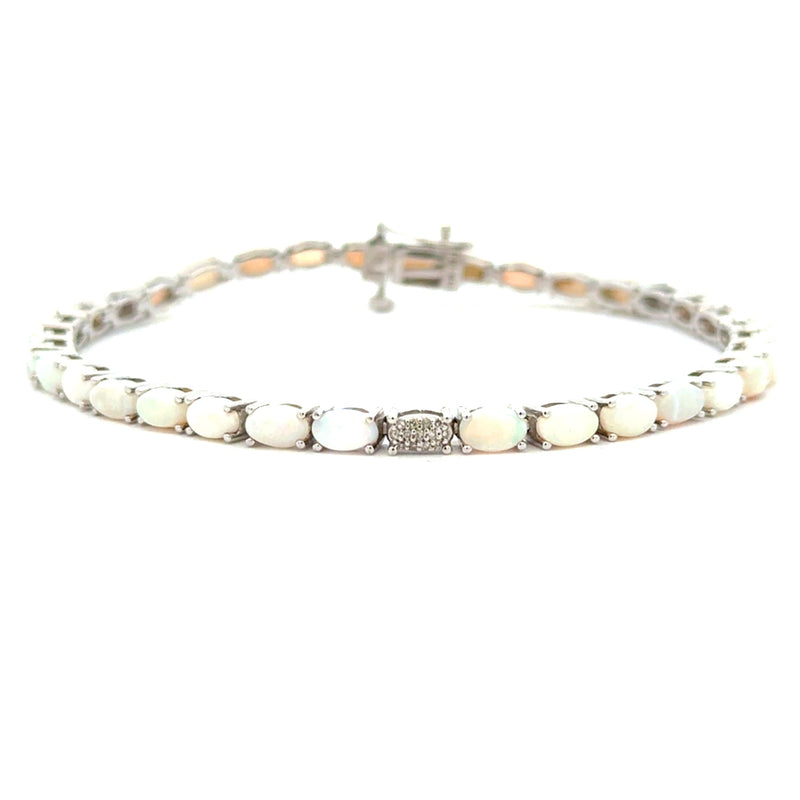 5.11ct Opal Diamond Tennis Bracelet 14KT White Gold