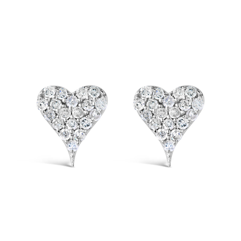 925 Sterling Silver 1/10 Cttw Diamond Heart Shaped Stud Earrings (I-J Color, I3 Clarity)