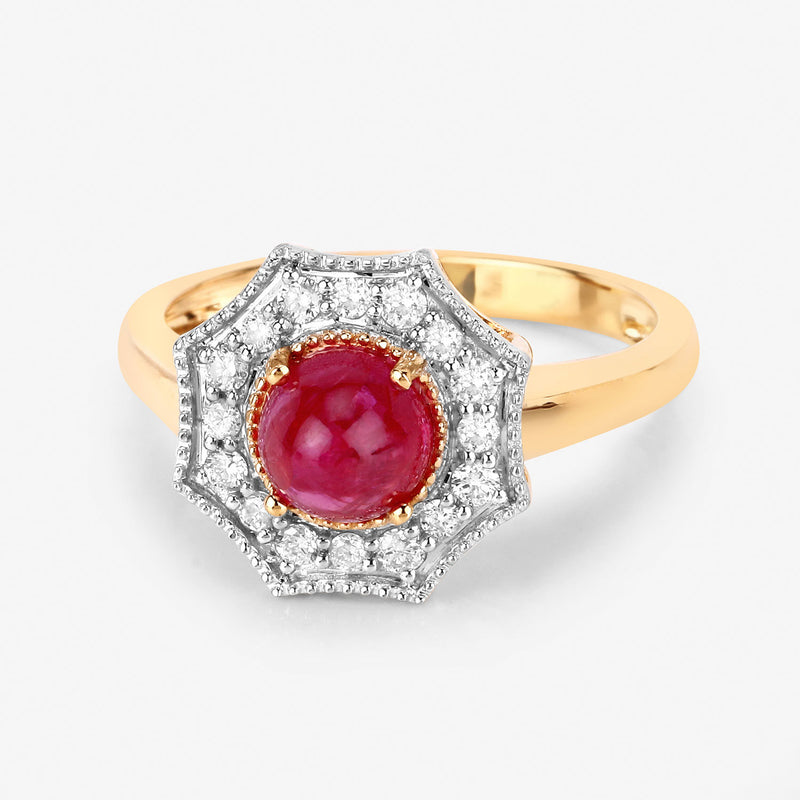 2.01 Carat Genuine Ruby and White Diamond 14K Yellow Gold Ring