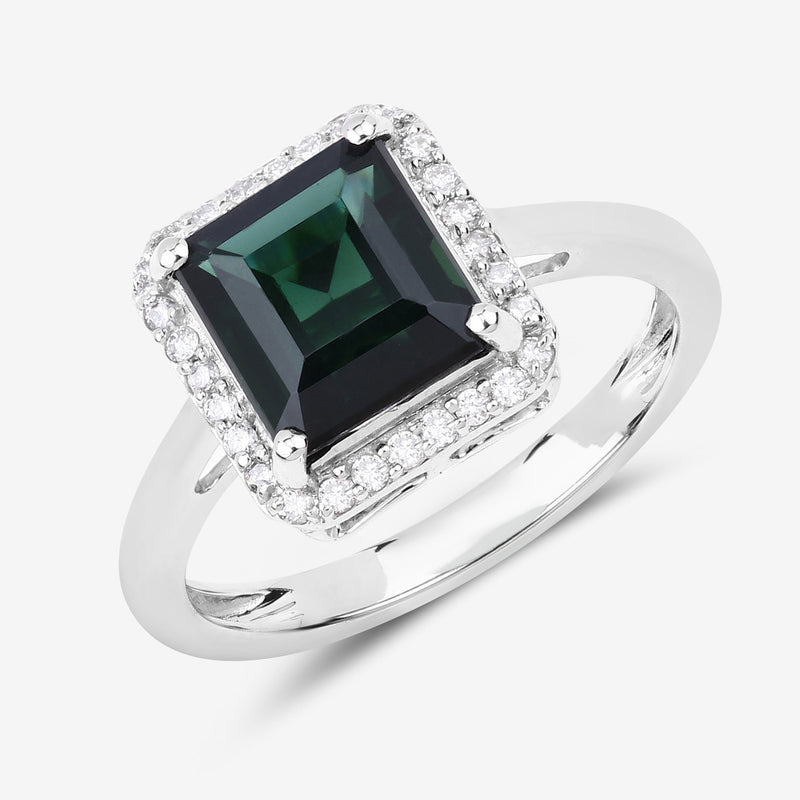 2.97 Carat Genuine Green Tourmaline and White Diamond 14K White Gold Ring