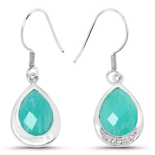 9.27 Carat Genuine Amazonite And White Topaz .925 Sterling Silver Earrings