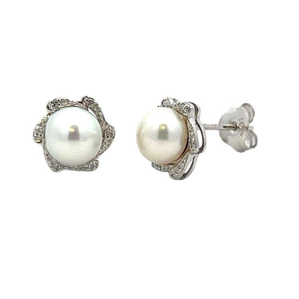 .03ct FW Pearl Diamond Stud Earrings 10KT White Gold