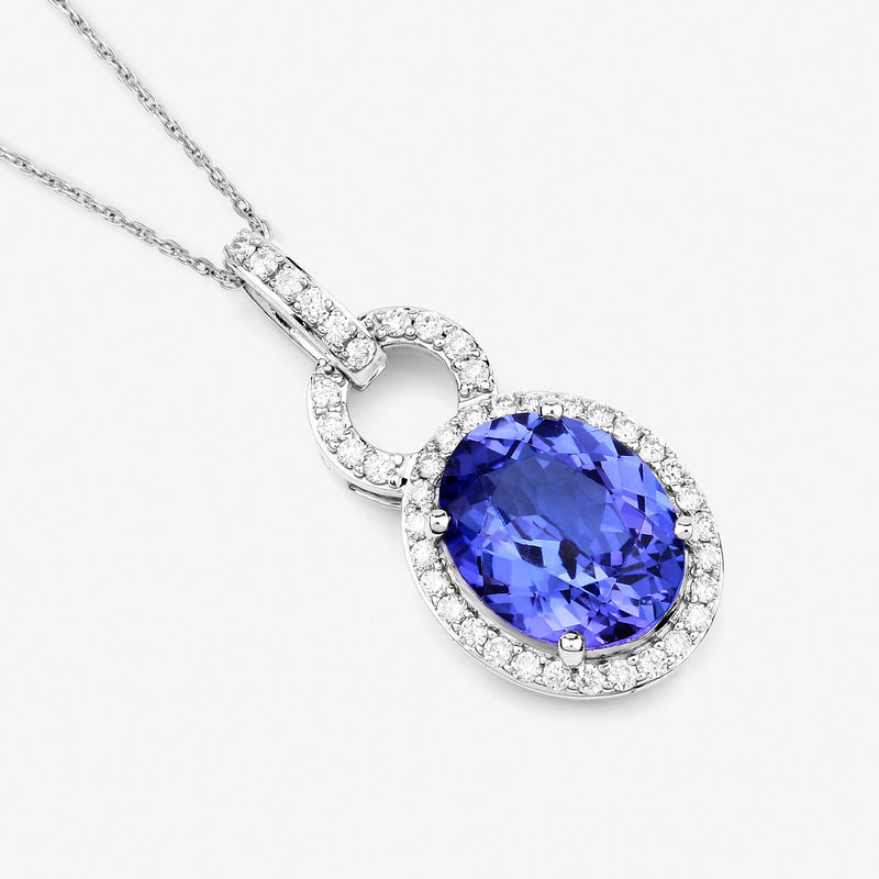 2.41 Carat Genuine Tanzanite and White Diamond 14K White Gold Pendant