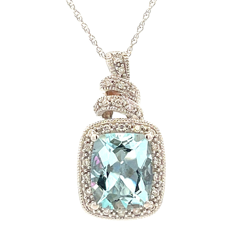 Aquamarine Diamond Fashion Pendants 14KT White Gold