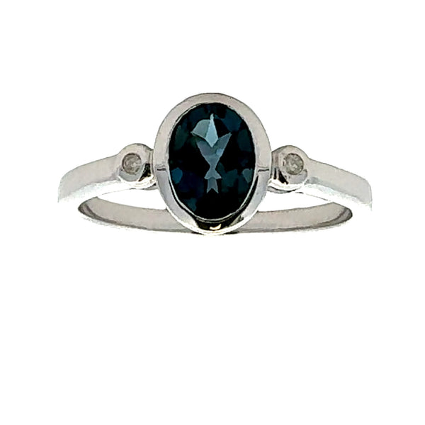 .61ct London Blue Topaz Diamond Ring 10KT White Gold