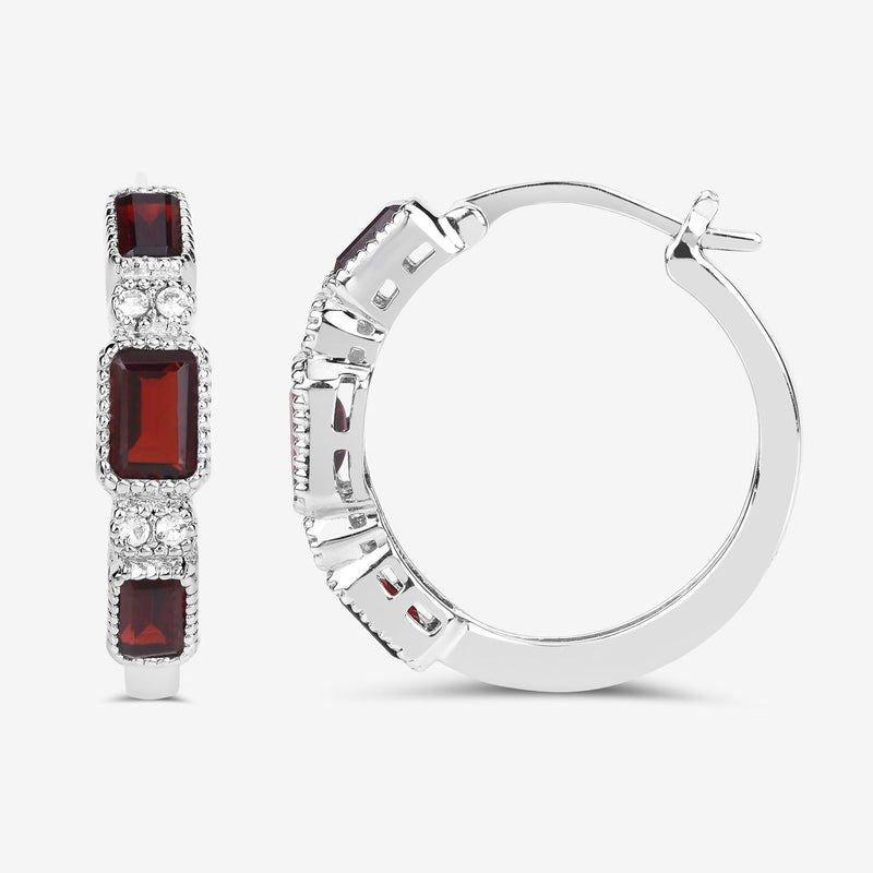 2.78 Carat Genuine Garnet and White Topaz .925 Sterling Silver Earrings