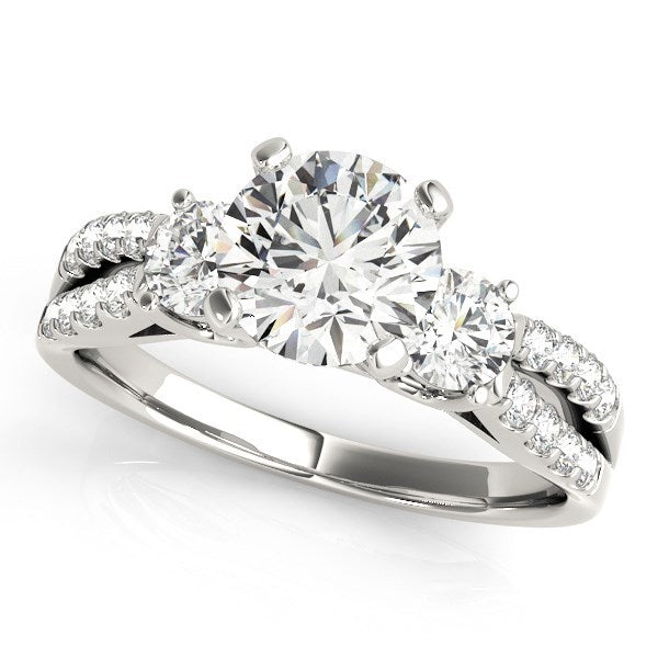 14k White Gold Split Shank 3 Stone Round Diamond Engagement Ring (2 cttw)