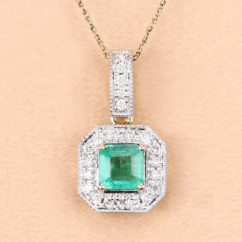 1.16 Carat Genuine Emerald and White Diamond 14K Yellow Gold Pendant