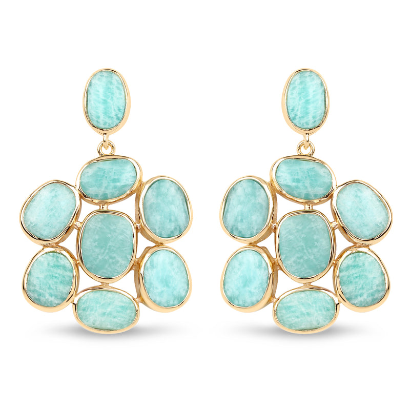 14K Yellow Gold Plated 25.73 Carat Genuine Amazonite .925 Sterling Silver Earrings