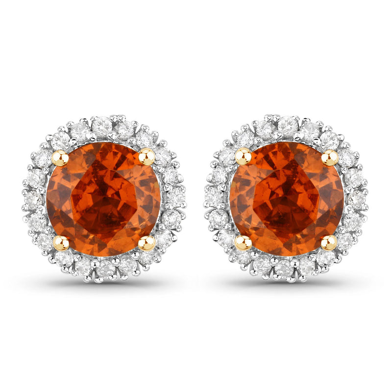 2.50 Carat Genuine Spessartite Garnet and White Diamond 14K Yellow Gold Earrings