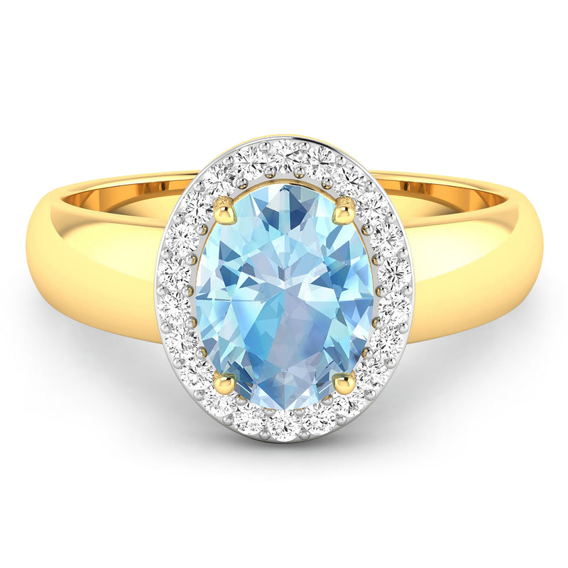 1.62 Carat Genuine Aquamarine and White Diamond 14K Yellow Gold Ring