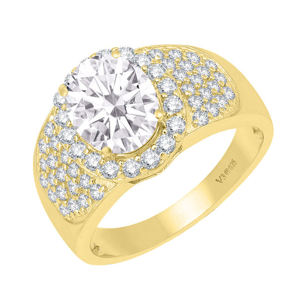 V3 Jewelry 18K Gold Plated Natural White Topaz Halo Ring