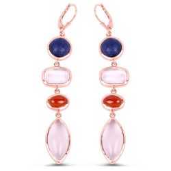 14K Rose Gold Plated 30.55 Carat Genuine Multi Stone .925 Sterling Silver Earrings