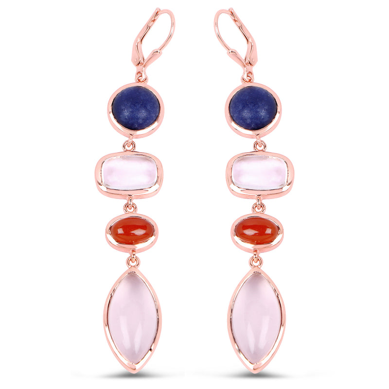 14K Rose Gold Plated 30.55 Carat Genuine Multi Stone .925 Sterling Silver Earrings