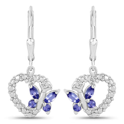 0.50 Carat Genuine Tanzanite and Created White Sapphire .925 Sterling Silver Earrings