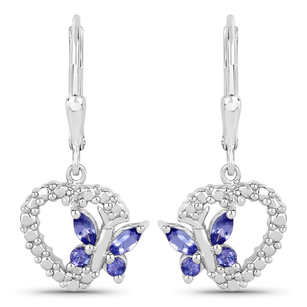 0.50 Carat Genuine Tanzanite and Created White Sapphire .925 Sterling Silver Earrings