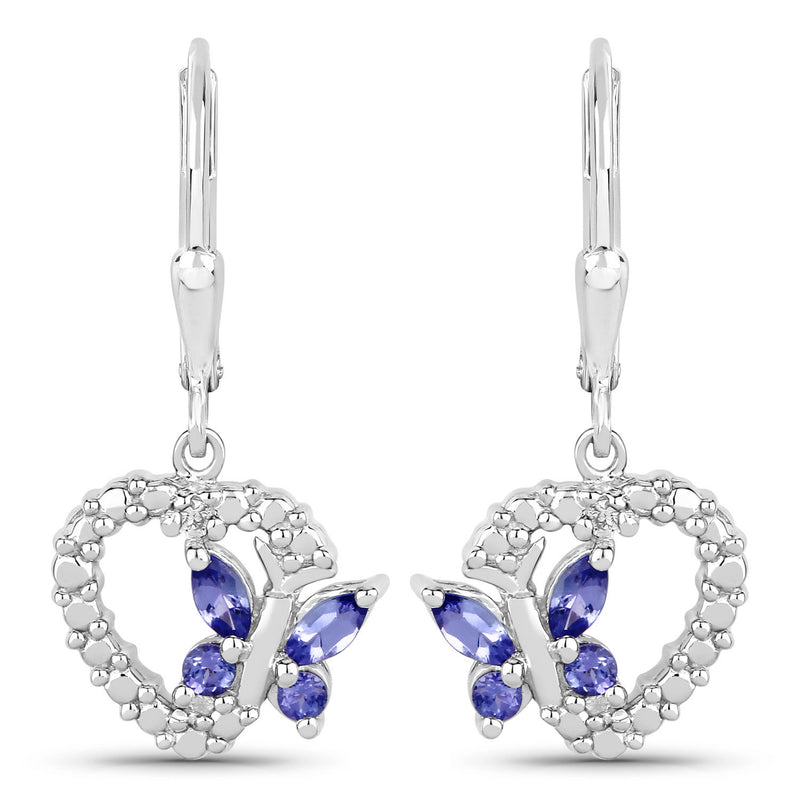 0.50 Carat Genuine Tanzanite and Created White Sapphire .925 Sterling Silver Earrings