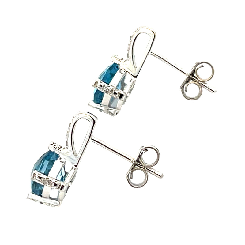 1.44ct Blue Topaz Diamond Earrings 14KT White Gold