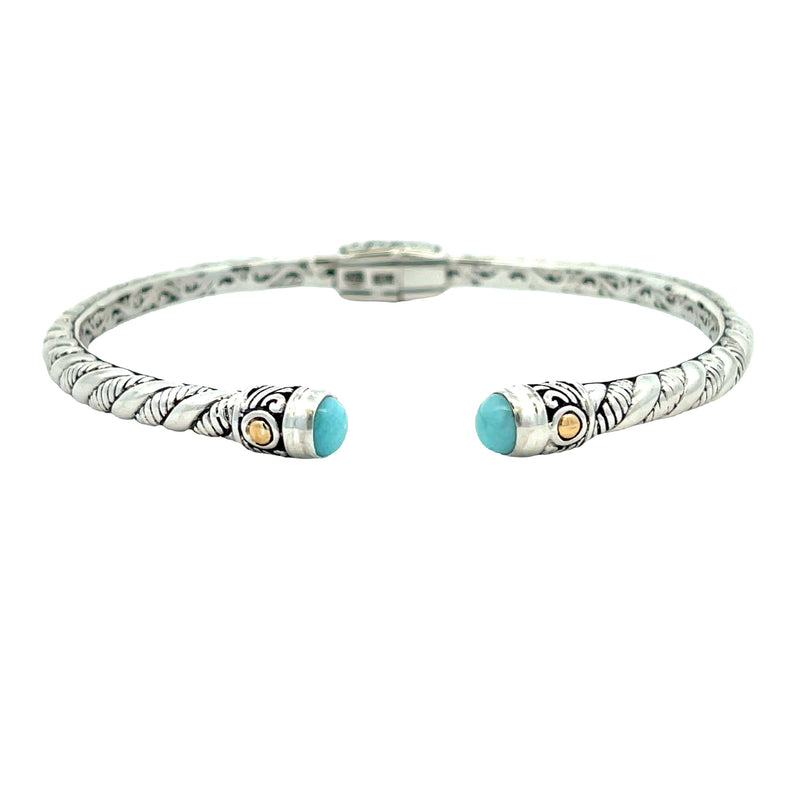 Larimar Bangle Bracelet Sterling Silver 18KT Gold