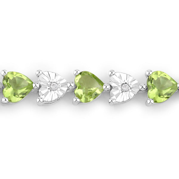 6.74 Carat Genuine Peridot and White Diamond .925 Sterling Silver Bracelet