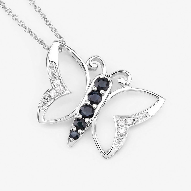 0.56 Carat Genuine Blue Sapphire and White Zircon .925 Sterling Silver Necklace