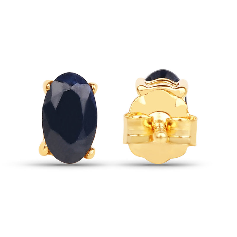 0.70 Carat Genuine Black Sapphire 14K Yellow Gold Earrings