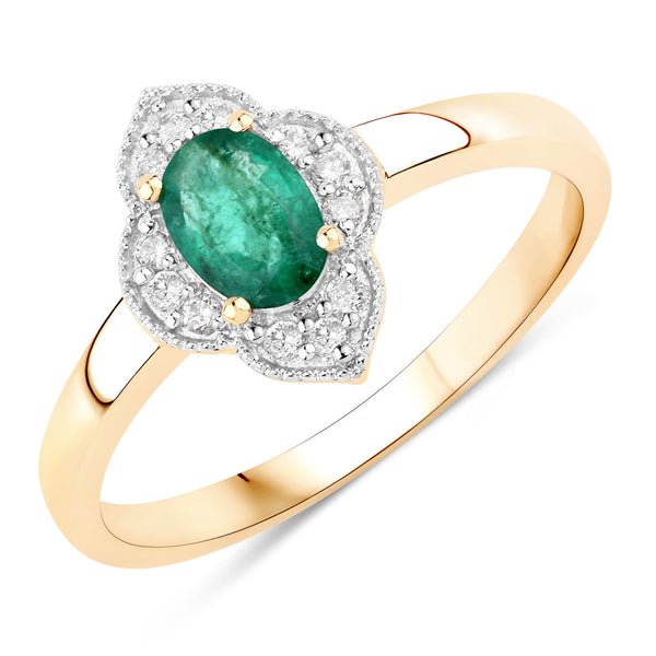 0.54 Carat Genuine Zambian Emerald And White Diamond 10K Yellow Gold Ring