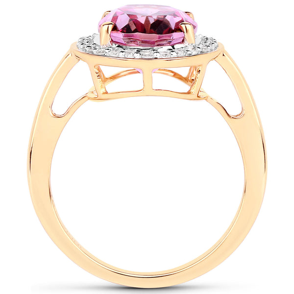 5.70 Carat Genuine Pink Topaz and White Diamond 14K Yellow Gold Ring