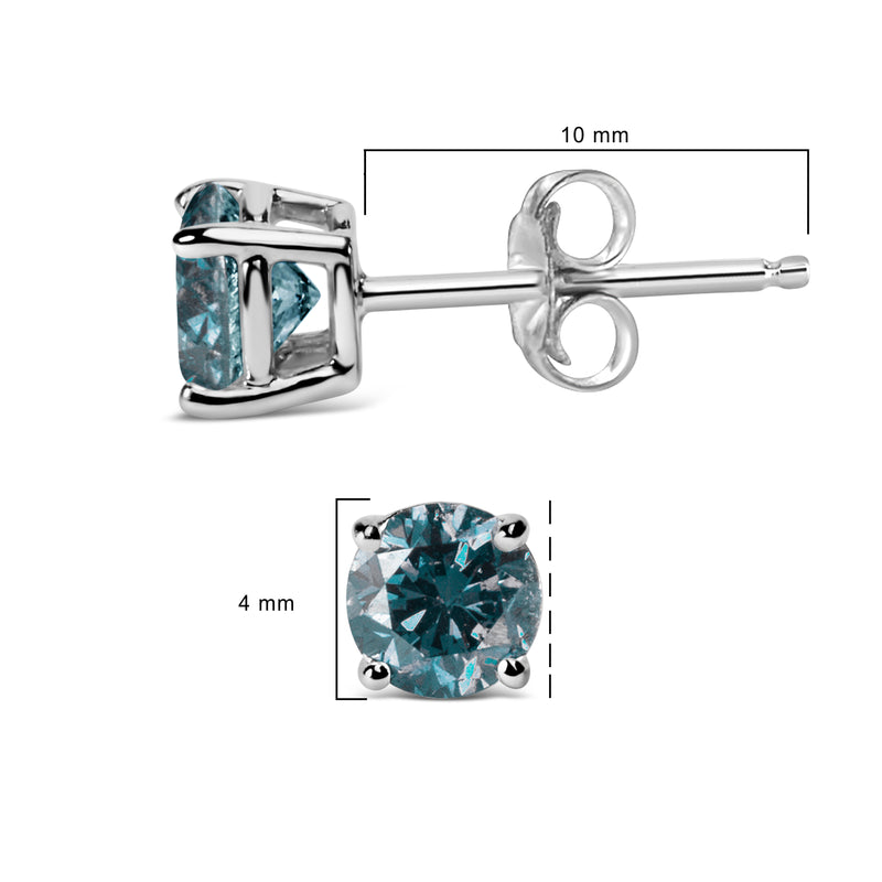 14K White Gold 1/2 Cttw Round Brilliant Cut Lab Grown Blue Diamond 4-Prong Classic Solitaire Stud Earrings (Blue Color, VVS2-VS1 Clarity)