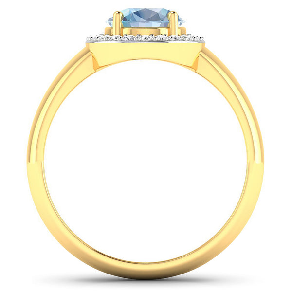 1.62 Carat Genuine Aquamarine and White Diamond 14K Yellow Gold Ring