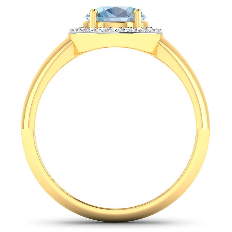 1.62 Carat Genuine Aquamarine and White Diamond 14K Yellow Gold Ring