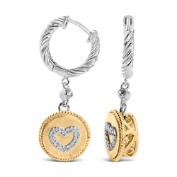 18K Yellow Gold Plated .925 Sterling Silver 1/8 Cttw Diamond Heart Medallion Drop and Dangle Earring (I-J Color, SI1-SI2 Clarity)