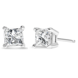 AGS Certified 3/8 Cttw Princess-Cut Square Diamond 4-Prong Solitaire Stud Earrings in 14K White Gold (L-M Color, SI2-I1 Clarity)