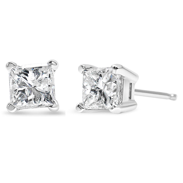 AGS Certified 3/8 Cttw Princess-Cut Square Diamond 4-Prong Solitaire Stud Earrings in 14K White Gold (L-M Color, SI2-I1 Clarity)