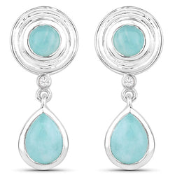 3.13 Carat Genuine Amazonite and White Topaz .925 Sterling Silver Earrings