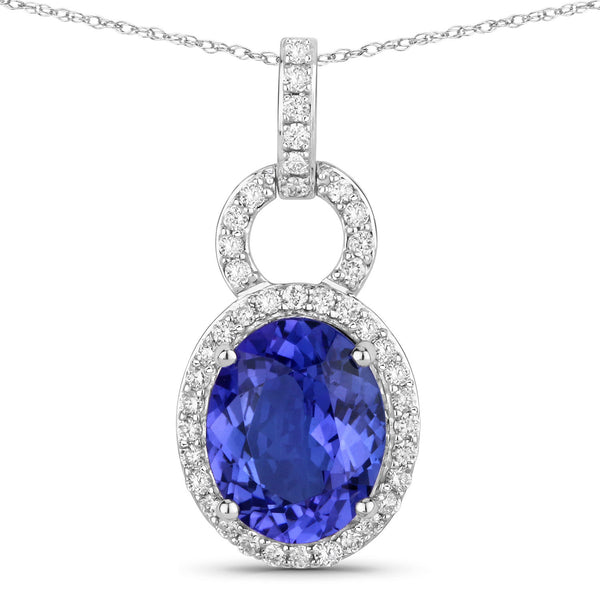 2.41 Carat Genuine Tanzanite and White Diamond 14K White Gold Pendant