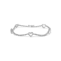 14K White Gold 1 1/2 Cttw Diamond Heart Station Strand Bracelet (H-I Color, I1-I2 Clarity) - 7.5 Inches