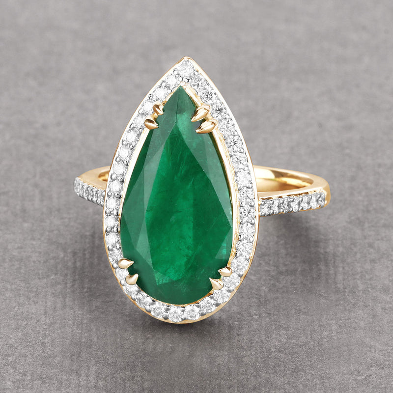 IGI Certified 5.07 Carat Genuine Zambian Emerald and White Diamond 14K Yellow Gold Ring