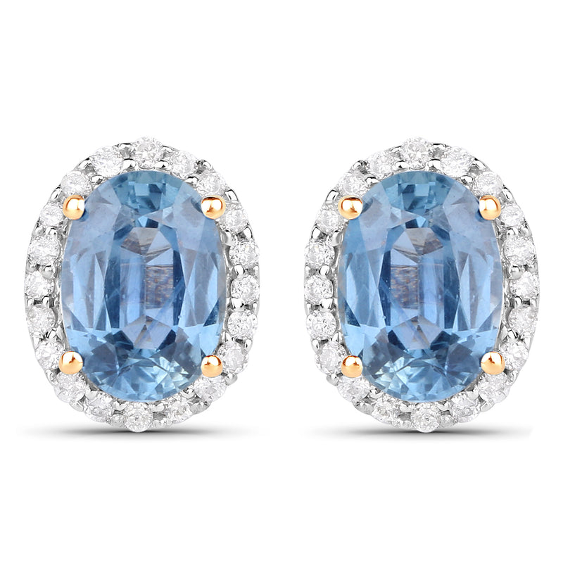 2.16 Carat Genuine Blue Sapphire and White Diamond 14K Yellow Gold Earrings