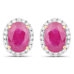 2.06 Carat Genuine Ruby and White Diamond 14K Yellow Gold Earrings