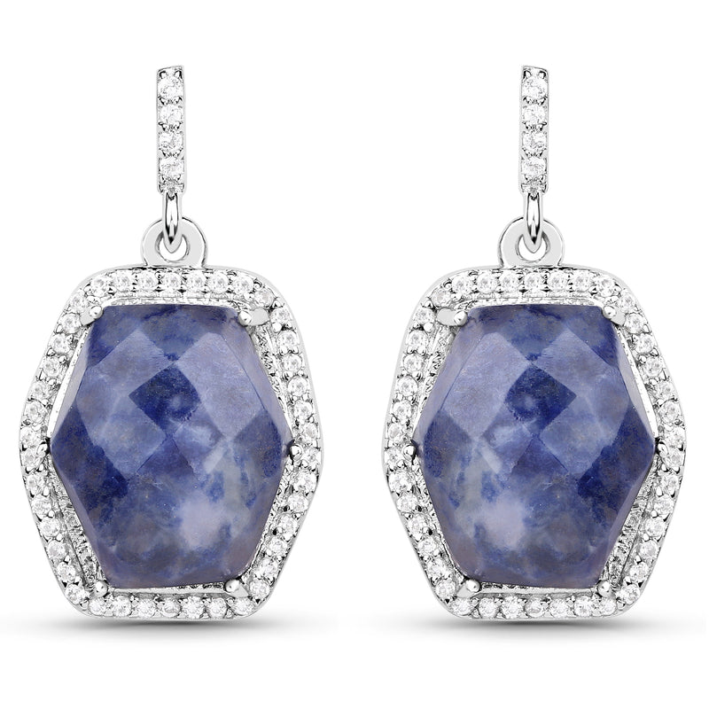 12.45 Carat Genuine Blue Aventurine and White Topaz .925 Sterling Silver Earrings