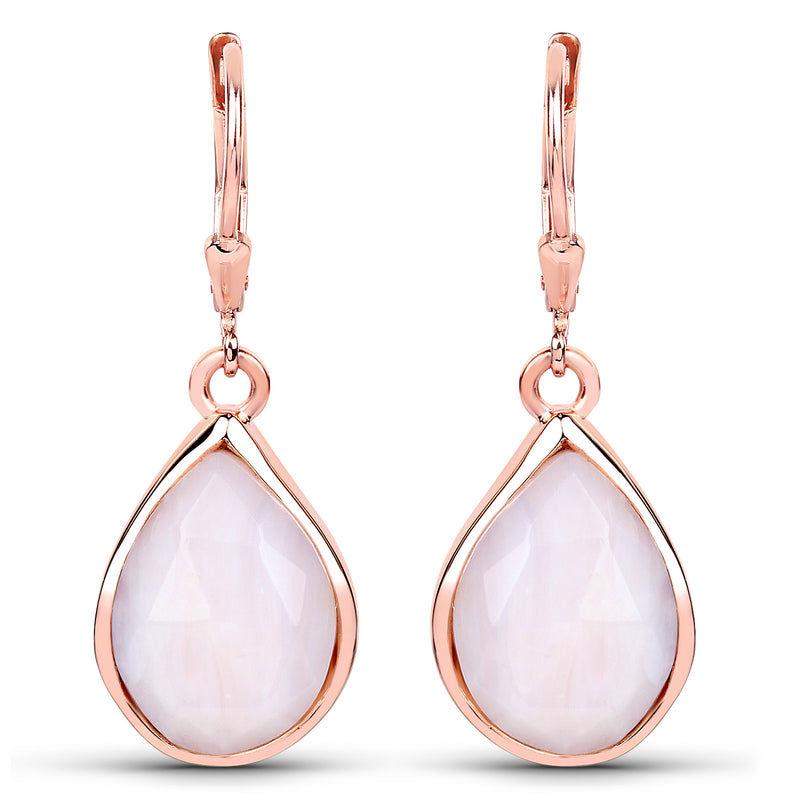 18K Rose Gold Plated 7.60 Carat Genuine Pink Opal .925 Sterling Silver Earrings