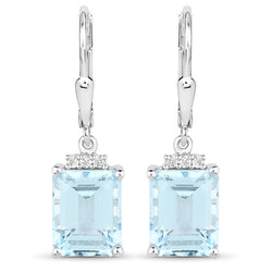 7.91 Carat Genuine Blue Topaz and White Topaz .925 Sterling Silver Earrings