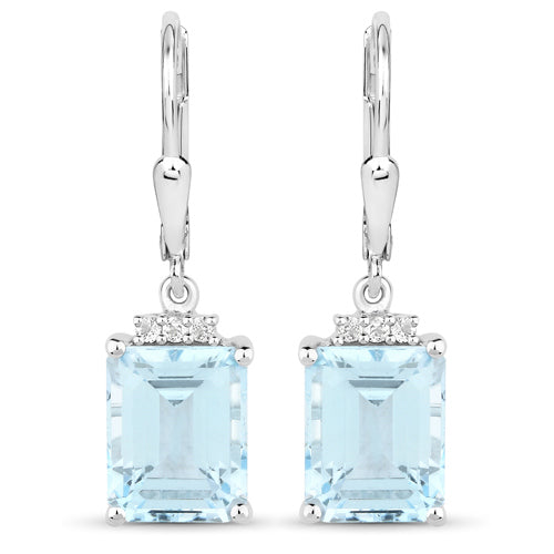 7.91 Carat Genuine Blue Topaz and White Topaz .925 Sterling Silver Earrings