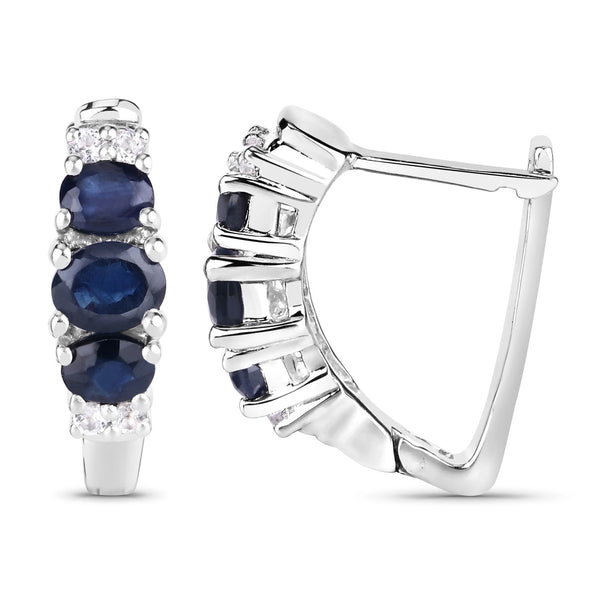 1.66 Carat Genuine Blue Sapphire and White Topaz .925 Sterling Silver Earrings