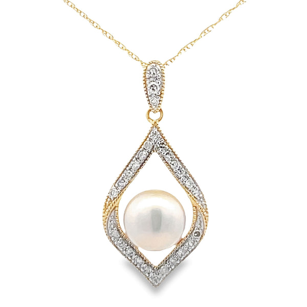 .17ct Pearl Diamond Fashion Pendants 14KT Yellow Gold