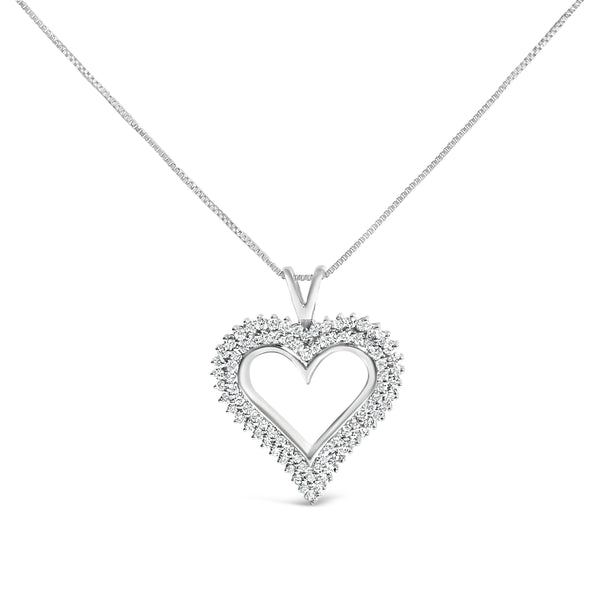 .925 Sterling Silver 1.00 Cttw Lab-Grown Diamond Open Heart Pendant Necklace (F-G Color, VS1-VS2 Clarity) - 18" Inches